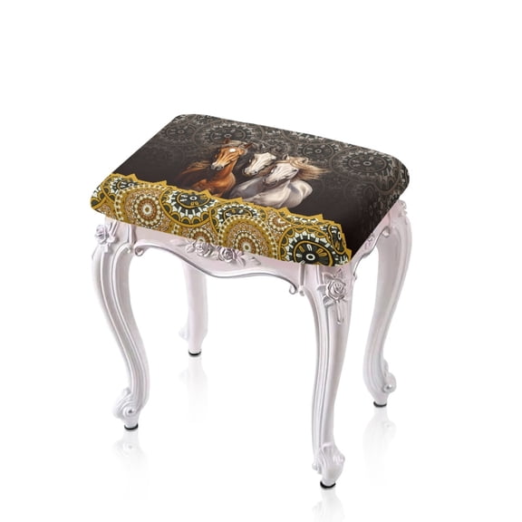 Xoenoiee Boho Mandala Horse Print Rectangle Bar Stool Covers with Elastic Band Removable Elastic Vanity Stool Covers Counter Easy to Clean High Barstool Covers Home Decor, 2 Pack