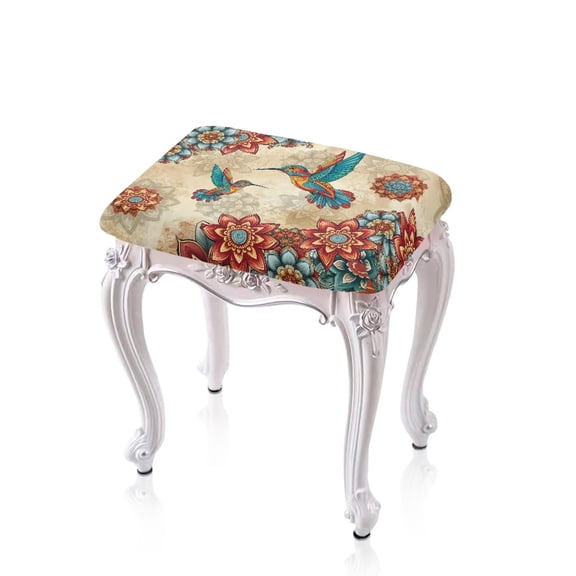 Xoenoiee Boho Mandala Hummingbird Print Bar Stools Covers Vanity Chair Cover Stretch Barstool Chair Cover Stool Covers Rectangular Washable Saddle Bar Stool Slipcover Bench Seat Protector, 2 Pack