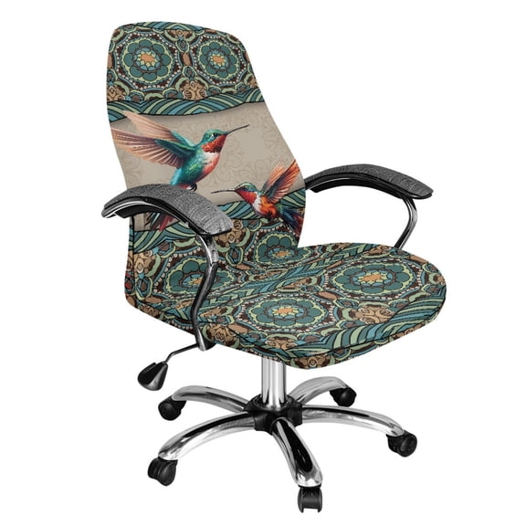 Xoenoiee Boho Mandala Hummingbird Print Office Chair Cover Washable Rolling Desk Chair Cover Gaming Chair Covers Stretch Computer Chair Slipcovers for Swivel Chair Armchair Computer Boss Chair, L