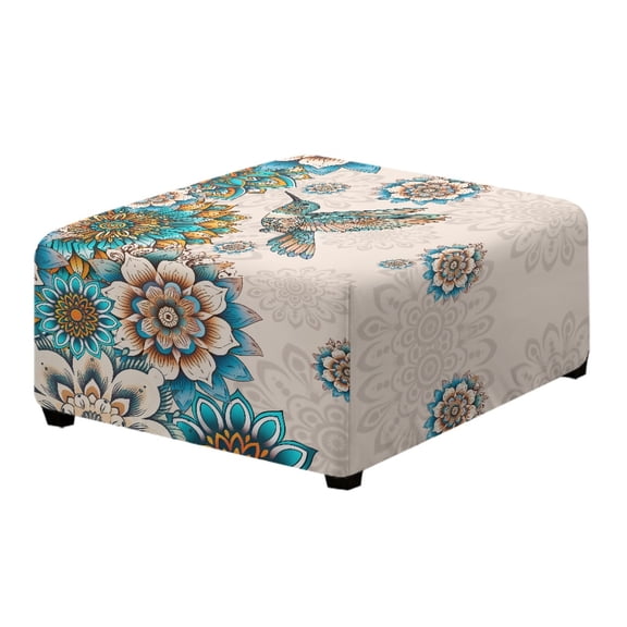 Xoenoiee Boho Mandala Hummingbird Print Square Ottoman Cover, Stretch Footstools Covers, Foot Stool Slipcover, Removable Footrest Stool Sofa Slipcovers, Folding Storage Stool Furniture Protector, S