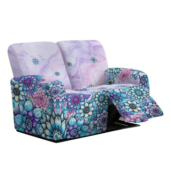 Xoenoiee Boho Mandala Marble Print Reclining Loveseat Slipcover, 6-Piece Velvet Stretch Loveseat Reclining Sofa Covers, 2 Seat Recliner Couch Washable Love Seat Slipcovers