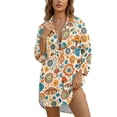 thumbnail image 1 of Xoenoiee Boho Mandala Mushroom Print Womens Modern Swimsuit Cover Up Button Down Shirt Dresses Tops V Neck Loose Bathing Suit Casual Blouse Resort Wear, Size S, 1 of 7