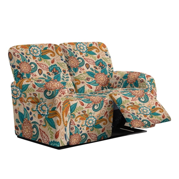Xoenoiee Boho Mandala Paisley Flower Print 6 Pieces Stretch Recliner Loveseat Covers Soft Reclining Couch Cover with Pockets Anti-Slip Sofa Slipcovers Fitted Furniture Protector for Pet Kid