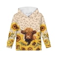 thumbnail image 1 of Xoenoiee Boys Hooded Sweatshirt Pullover Hoodie Long Sleeve Top Fall Active Clothing Winter Playwear for Kids Walking Hiking Traveling, Sunflower Highland Cattle Print, M, 1 of 7