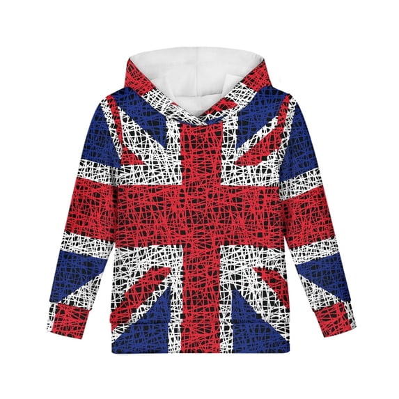 Xoenoiee Boys Long Sleeve Hooded Sweatshirt Knit Vintage UK Flag Print Pullover Hoodie Fall Winter Activewear for Boys Girls Jogging Hiking Traveling, M