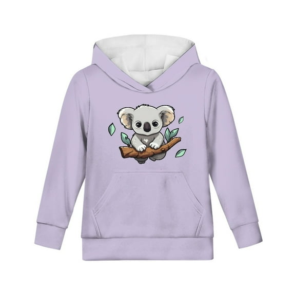 Xoenoiee Branch Koala Purple Pattern Girls Hoodies Pullover Sweater Hooded Sweatshirt for Kids Cosy Long Sleeve Winter Athleticwear with Kangaroo Pocket, L