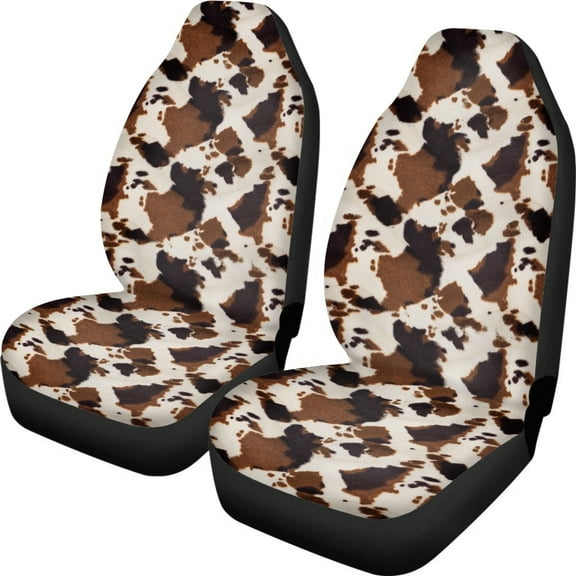 Xoenoiee Brown Animal Cow Texture Print Car Seat Cover, Set of 2 Breathable Auto Interior Accessories Car Seat Cover Front Bucket Seats Protectors Universal Fit