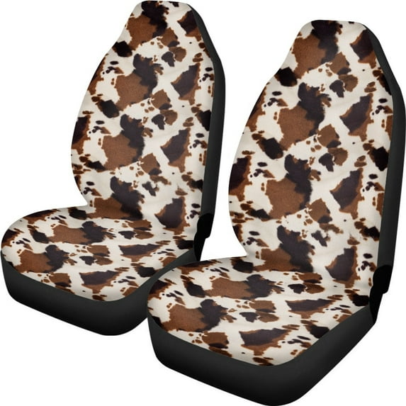 Xoenoiee Brown Animal Cow Texture Print Car Seat Cover, Set of 2 Breathable Auto Interior Accessories Car Seat Cover Front Bucket Seats Protectors Universal Fit