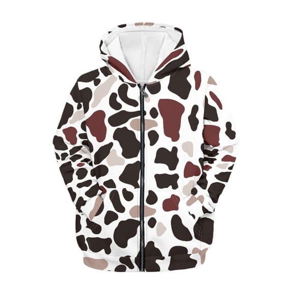 Xoenoiee Brown Cow Kids Hoodies Zip Up Jacket with Pocket for Boys Girls 8-10 Years Teens Long Sleeve Hooded Sweatshirt Fall Winter Active Wear Athletic Coat
