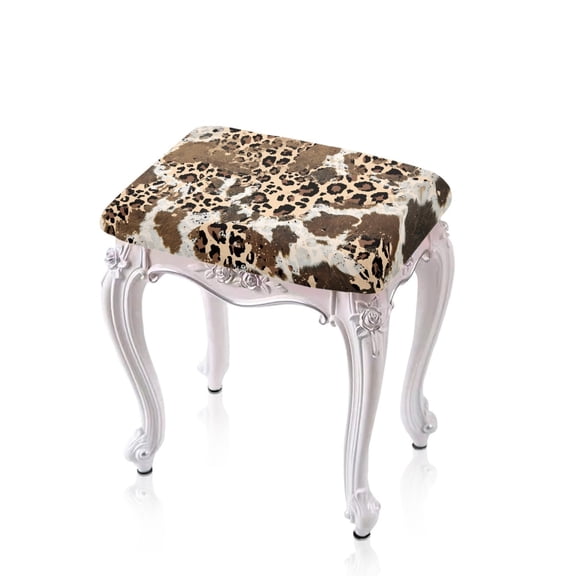 Xoenoiee Brown Cow Leopard Print Stool Covers Square Stretch Rectangle Bar Stool Covers Jacquard Vanity Stool Cover with Elastic Stool Seat Protector for Bathroom, 2 Pack