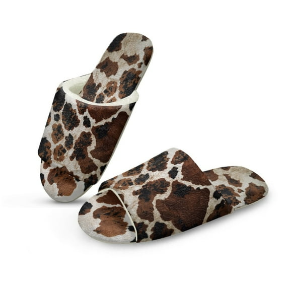 Xoenoiee Brown Cow Print Open Toe Slippers for Women Men Indoor and Outdoor with Memory Foam Cozy Women's Slipper Soft House Shoes Slip On, 6-7 Women/ 5-6 Men