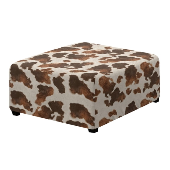 Xoenoiee Brown Cow Print Ottoman Cover Square, Stretch Ottoman Slipcover Square, Thick Storage Ottoman Covers Washable Footrest Stool Cover Protector with Nonslip Elastic Bottom, S