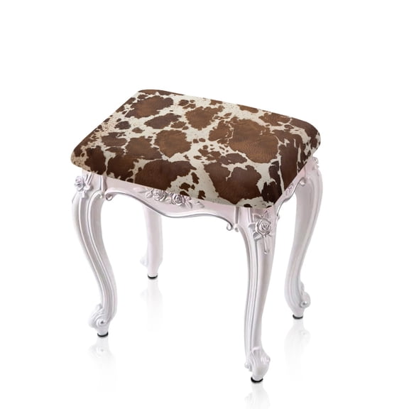 Xoenoiee Brown Cow Print Stool Covers Square Stretch Rectangle Bar Stool Covers Jacquard Vanity Stool Cover with Elastic Stool Seat Protector for Bathroom, 2 Pack