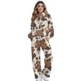 thumbnail image 1 of Xoenoiee Brown Cow Print Women's 2 Piece Outfits Long Sleeve Sweatshirt Wide Leg Pants Matching Tracksuit Sets Lounge Sets, XS, 1 of 7