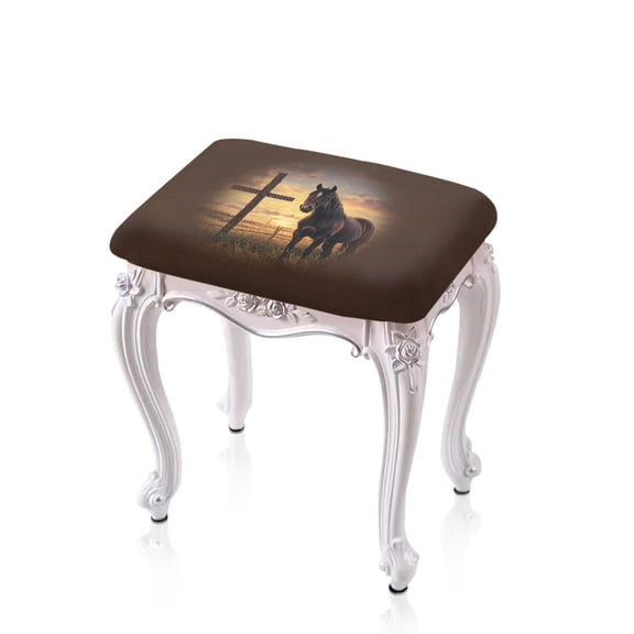Xoenoiee Brown Cross Horse Print Chairs Covers Dustproof Vanity Stool Cover Rectangle Bar Stool Covers Elastic Footrest Stool Cover with Elastic Bands Bench Seat Protector, 2 Pack