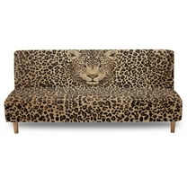 Xoenoiee Brown Leopard Pattern Stretch Futon Slipcover Armless Futon Bed Cover Furniture Protector Without Armrests with Elastic Bottom for Kids, Soft Jacquard Fabric Armless Futon Cover