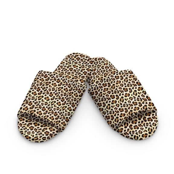 Xoenoiee Brown Leopard Print Cotton Open Toe Slippers for Women and Men, Breathable Non-Slip Bedroom Slippers for Travel Guests Hotel Home, 10.5-11.5 W/9.5-10.5 M