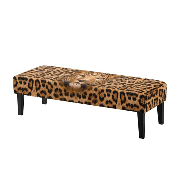 Xoenoiee Brown Leopard Print Dining Bench Cover, Stretch Bench Slipcover Removable Bench Seat Protector Cover, Rectangle Furniture Protector Washable Cushion Slipcover for Bedroom, Kitchen
