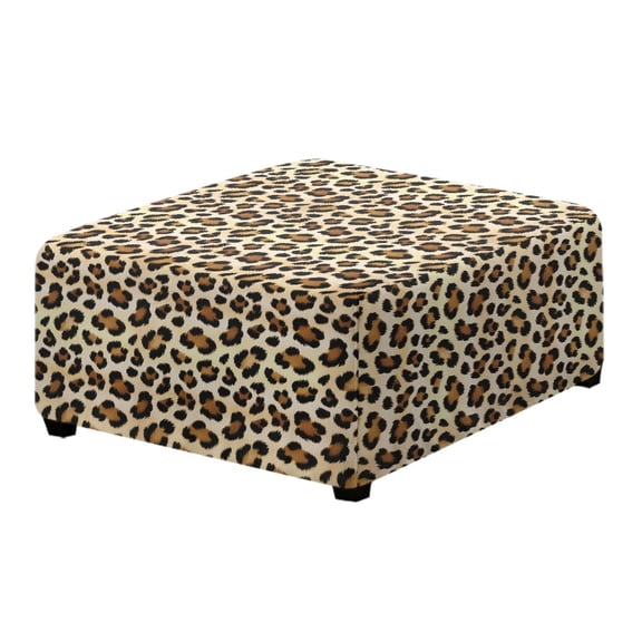 Xoenoiee Brown Leopard Print Ottoman Cover, Stretch Square Velvet Ottoman Slipcovers Foot Stool Cover for Living Room, Folding Storage Furniture Protector with Elastic Bottom, Machine Washable, L