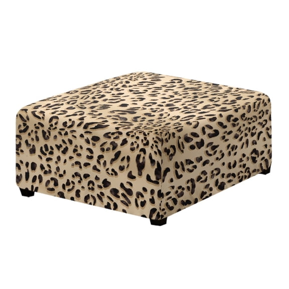 Xoenoiee Brown Leopard Print Stretch Jacquard Square Ottoman Covers Slipcover Storage Ottoman with Elastic Bottom, Waterproof Stool Cover Protector for Footrest Foot Stool Furniture, S