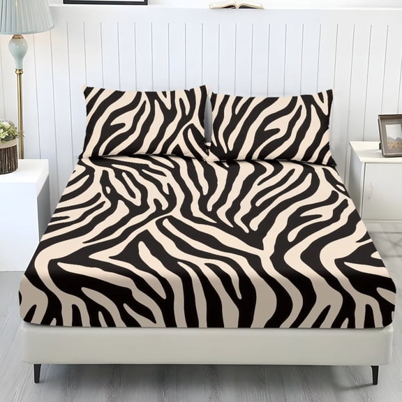 Xoenoiee Brown Zebra Stripe Print Sheet Set Bed Sheets Soft Microfiber Deep Pocket Wrinkle Free Bedding Sheets with Pillowcases, Machine Washable, Queen Size