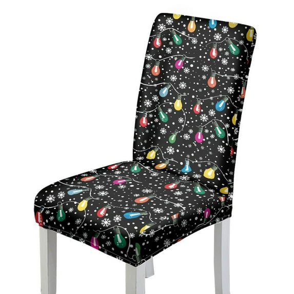 Xoenoiee Bulb Snowflake Print Chair Covers for Dining Room, Stretch Dining Chair Cover Christmas Decor Washable Kitchen Parsons Chair Slipcovers, Removable Seat Protector, 1 Pack