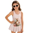 thumbnail image 1 of Xixirimido Bunny Floral Print Girls Swimsuit Sleeveless One Piece Skirted Swimwear Modest Hawaiian Bathing Suit for Beach Water Park Kids Swim Dress， Pink, 5-6 Years, 1 of 7