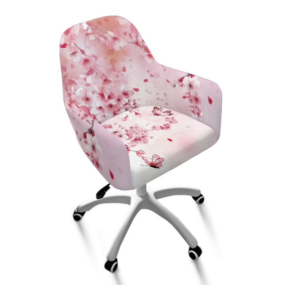 Xoenoiee Butterfly Cherry Blossom Print Curved Back Dining Chair Covers with Arms Bar Stool Covers with Armrest Reusable Modern Accent Vanity Chair Slipcover with Elastic Bottom, Easy to Install