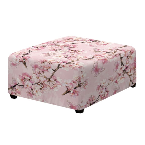 Xoenoiee Butterfly Cherry Blossom Print Ottoman Covers Slipcover Square Ottoman Protector Covers with Elastic Band for Footrest Foot Stool Furniture, Machine Washable, S