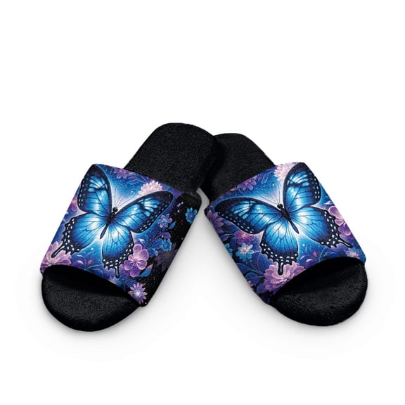 Xoenoiee Butterfly Daisy Flower Print Women's Fuzzy Open Toe Slippers for Women Men Comfy Soft Memory Foam Indoor House Shoes with Non-Slip Sole, 10.5-11.5 W/9.5-10.5 M