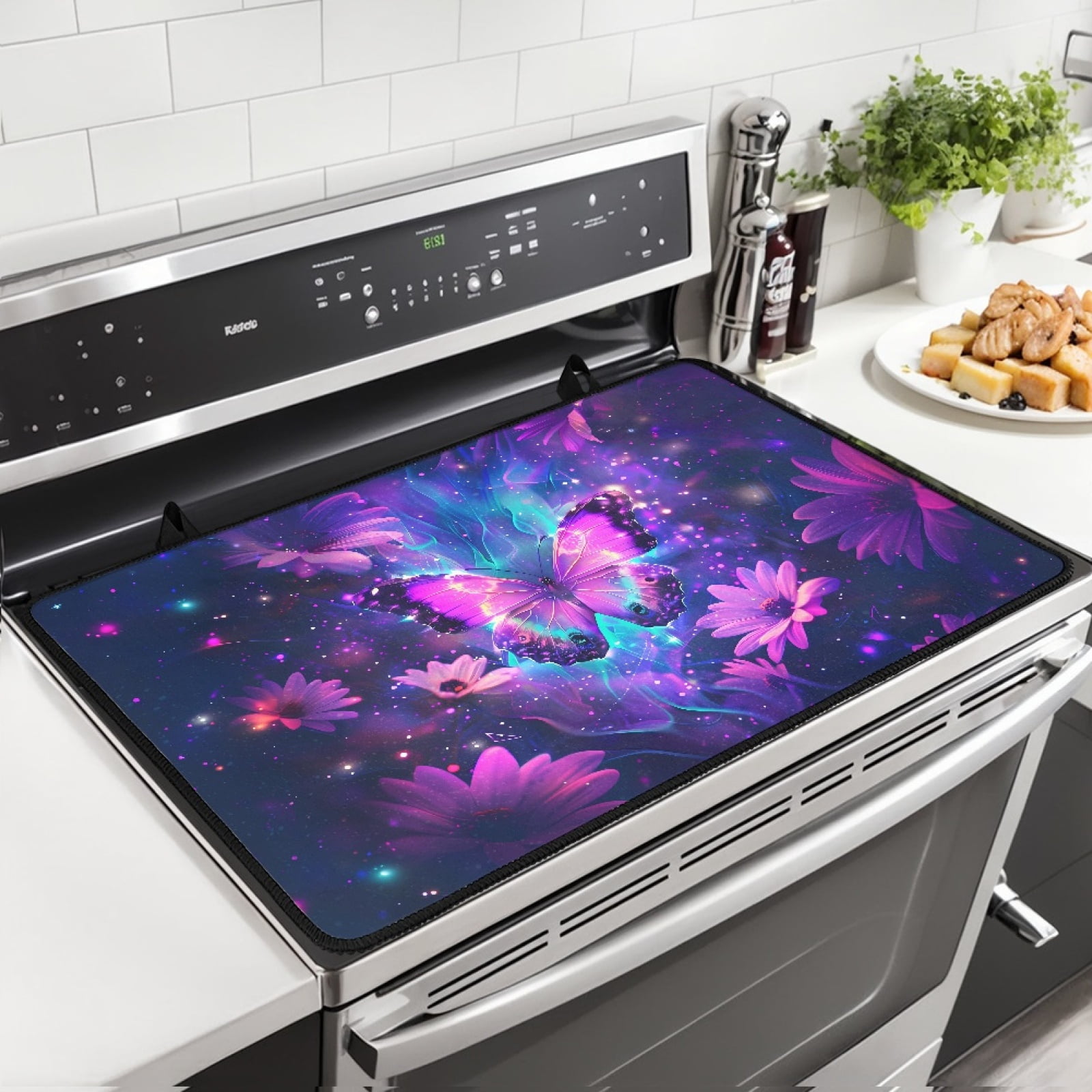 Xoenoiee Butterfly Daisy Galaxy Print Stove Top Cover for Electric Stove Anti-Slip Mat Rv Stove Top Cover Stove Mat for Glass Top Stove Flat Top Oven Cover Stove Top Protector
