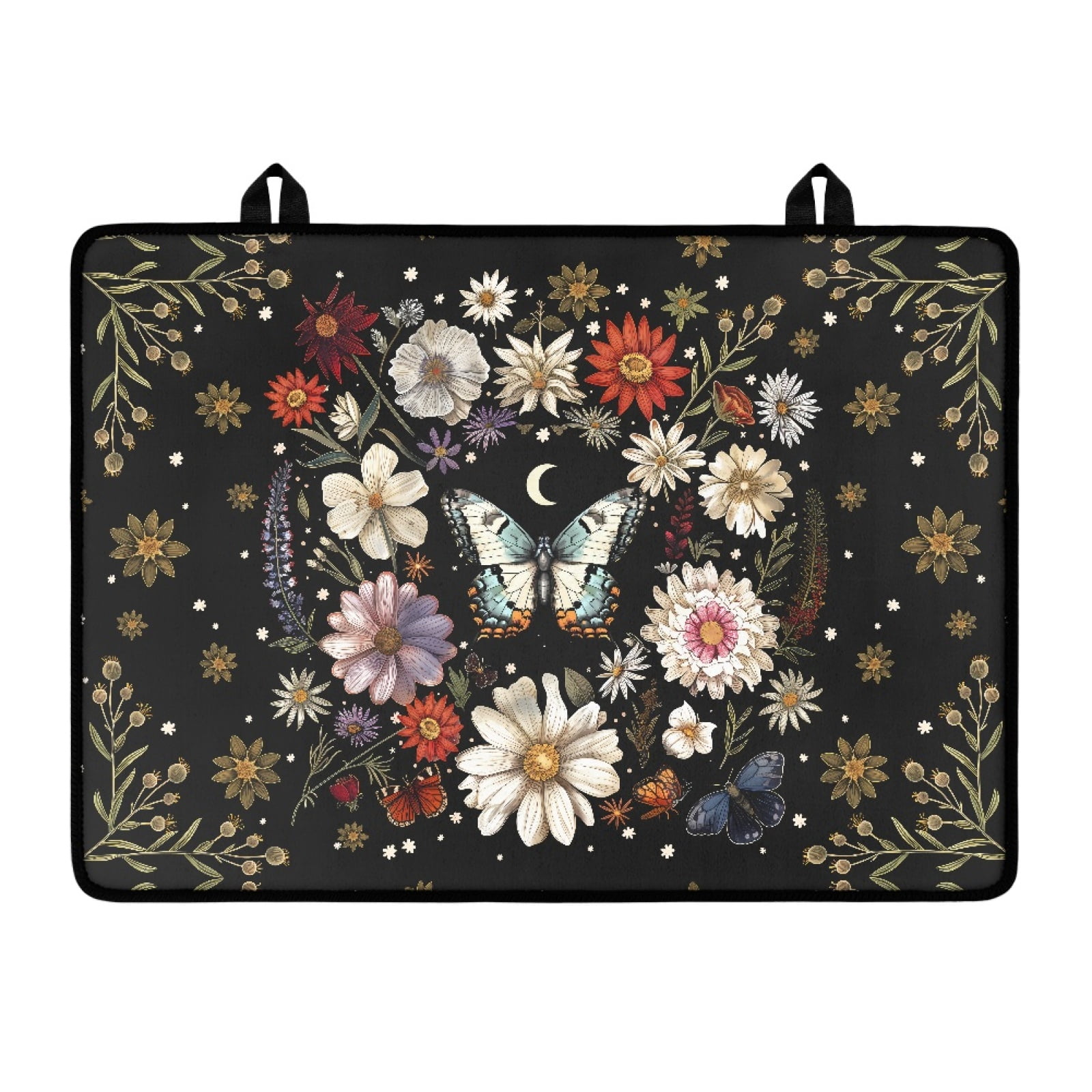 Xoenoiee Butterfly Daisy Moon Print Stove Top Cover for Electric Stove, Waterproof Silicone Stove Top Cover 20.96" x 29.18" Mat for Glass Stove Top Protector Dish Drying Pad Cooktop Cover