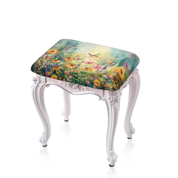 Xoenoiee Butterfly Daisy Oil Painting Print Bar Stool Covers Rectangle Soft Washable Vanity Stool Cover Removable Saddle Bar Stool Slipcover with Elastic Band Home Decor, 2 Pack