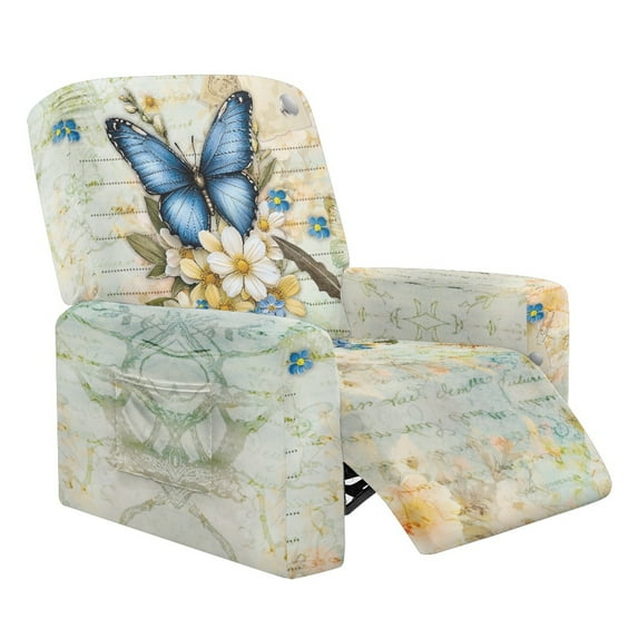 Xoenoiee Butterfly Daisy Print Recliner Chair Covers Heavy Duty 4 Pieces Lazy Boy Recliner Cover for Recliner Chair, Washable Recliner Slipcovers for Pets Kids