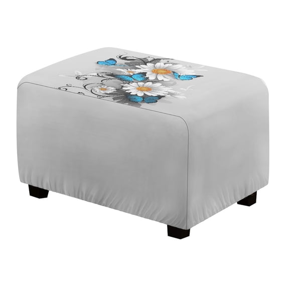 Xoenoiee Butterfly Daisy Print Rectangular Ottoman Slipcover Removable Washable Footrest Stool Cover Foldable Storage Furniture Protector Elastic Ottoman Cover for Rectangle Chairs Decor, S