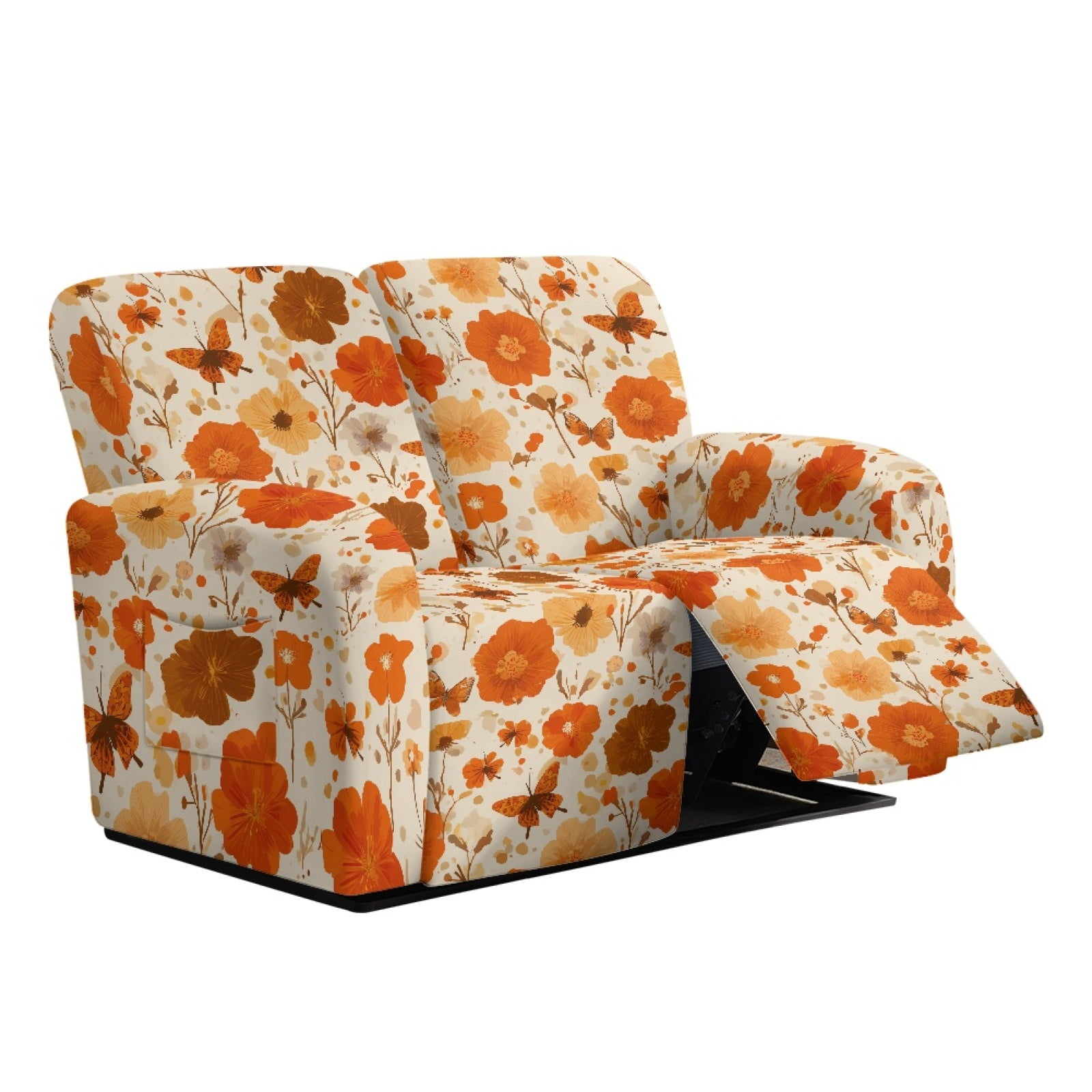 Xoenoiee Butterfly Flower Print Loveseat Recliner Slipcover 6 Pieces Stretch Recliner Sofa Cover for 2 Seat Reclining Loveseat Couch, Furniture Protector with Elastic Bottom