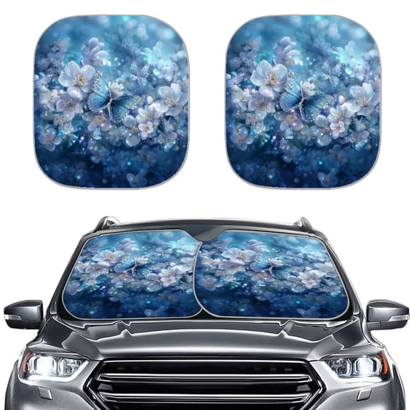 Xoenoiee Butterfly Flower Print Windshield Sun Shade, 2026 Foldable Sunset Vehicle Windshield Protecion Heat Reduction Front Windshield Sun Shade Blocks UV Rays for Car Pickup Truck SUV