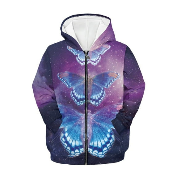Xoenoiee Butterfly Galaxy Girls Boys Zip-Up Hoodies Kids Fall Winter Warm Sweatshirt Jacket with Pocket Youth Long Sleeve Shirt Top Teen Clothes Outfits, 14-16 Years
