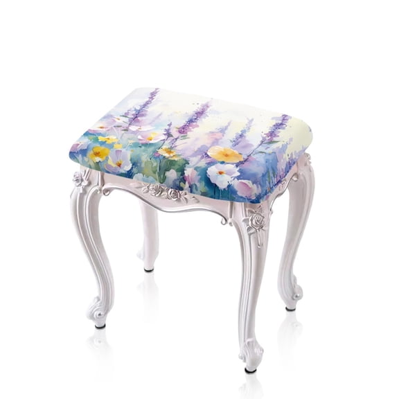 Xoenoiee Butterfly Lavender Watercolor Print Stool Covers Rectangular with Elastic Band Removable Saddle Stool Cover Washable Vanity Stool Seat Cover, for 14-20 Inch Barstools, 2 Pack