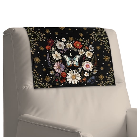 Xoenoiee Butterfly Moon Daisy Print Leather Recliner Headrest Cover Waterproof Sofa Headrest Protector, 17 x 27 inch, Universal Head Rest Covers For Recliners, 1 Pack