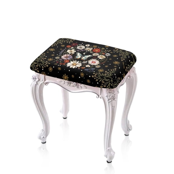 Xoenoiee Butterfly Moon Daisy Print Vanity Stool Bench Covers, Soft Saddle Bar Stool Slipcovers Stretch Rectangle Stool Covers Washable Bench Seat Protector, 2 Pack