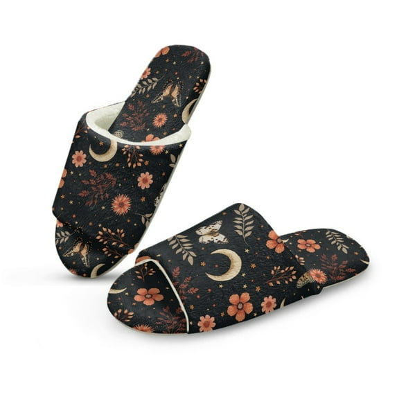 Xoenoiee Butterfly Moon Flower Print House Slippes for Women Men, Comfy Open Toe Bedroom House Shoes Slippers for Indoor and Outdoor, 9-10 Women/8-9 Men