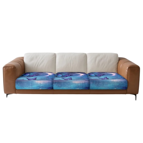 Xoenoiee Butterfly Moon Galaxy Pattern 3-Piece Stretch Couch Covers Stretch Sofa Cushion Slipcovers Washable Furniture Protector with Non-Slip Elastic Bottom for Living Room