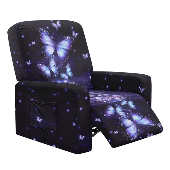 Xoenoiee Butterfly Pattern Stretch Recliner Covers 4-Pieces Recliner Chair Covers Elastic Couch Cover Washable Reclining Chair Slipcovers with Pockets