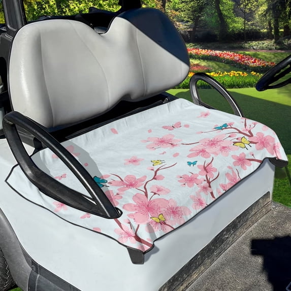 Xoenoiee Butterfly Peach Blossom Pattern Golf Cart Accessories Universal Fit Golf Cart Seat Towel Protector Machine Washable Anti-Hot Golf Cart Cover for Club Car EZGO