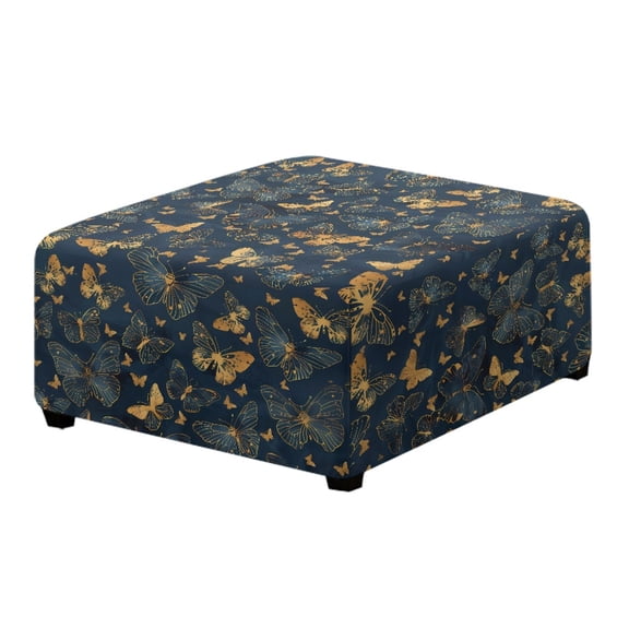 Xoenoiee Butterfly Print Ottoman Covers Elastic Square Ottoman Protective Cover for Foot Stool, Folding Store Furniture for Living Room with Nonslip Elastic Bottom, S