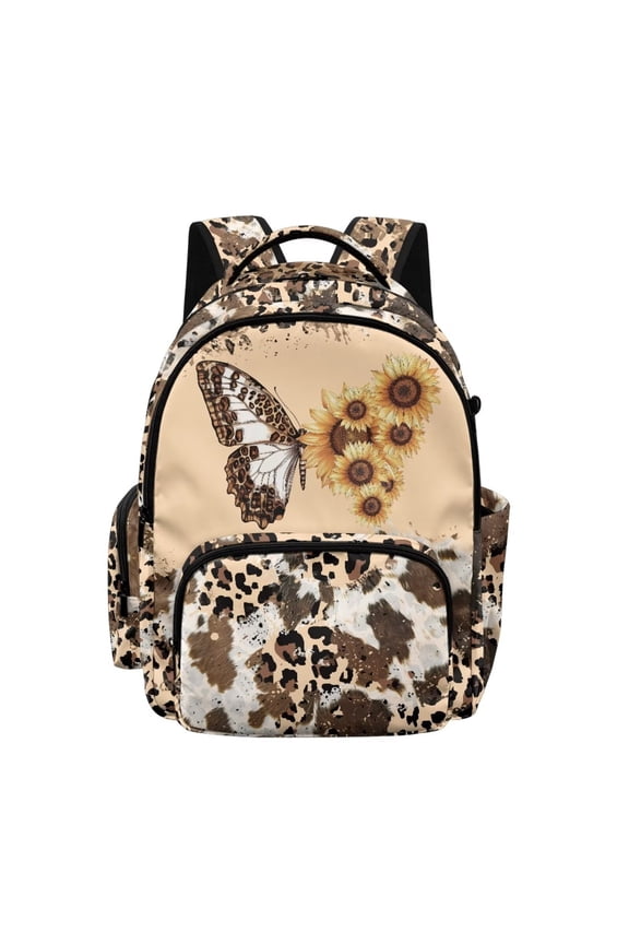 Butterfly Sunflower Leopard Cow Print Toddler Backpack for School Girls Kids, Portable Bookbag Elementary Children Bookbags School Bag Casual Travel Back Pack with Zipper Pocket