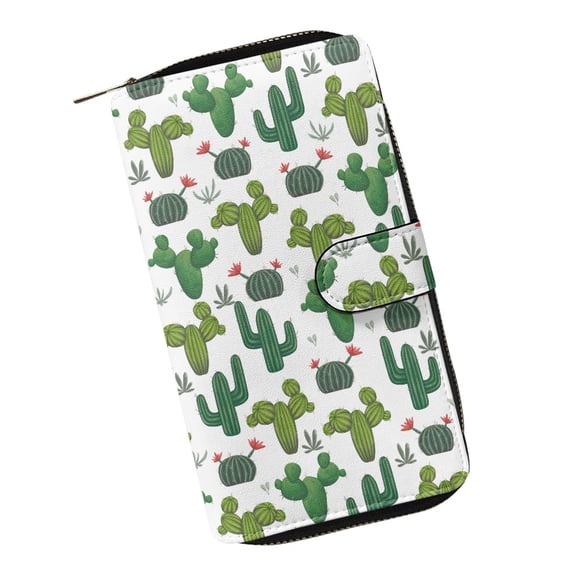 Xoenoiee Cactus Pattern PU Leather Women Long Wallet Female Multiple Card Holder Purse Money Bag Clip Card Pack Handbag Casual Small Pouch Change Holder Portable Pouch Wallet Clutch Bag