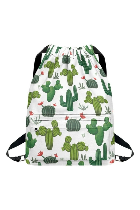 Cactus Print Drawstring Backpack for Women Men, Large Capacity Sports Bag for Swim Yoga, Portable String Bag Sack for Soccer Basketball Travel Daypack Pouch