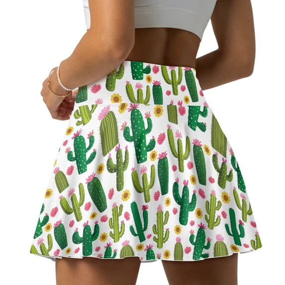 Xoenoiee Cactus Sunflower Flower Print Pleated Golf Skirts for Women High Waisted Tennis Skirt with 2 Pockets UPF 50+ Stretch Athletic Skirt for Pickleball Workout, S